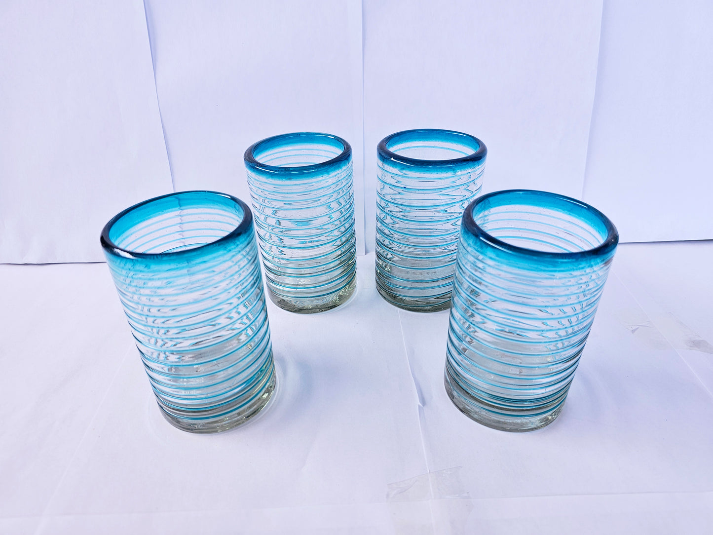 VASOS VIDRIO SOPLADO PARA AGUA| PAQUETE DE 6 PIEZAS|ESPIRAL AQUAMARNA