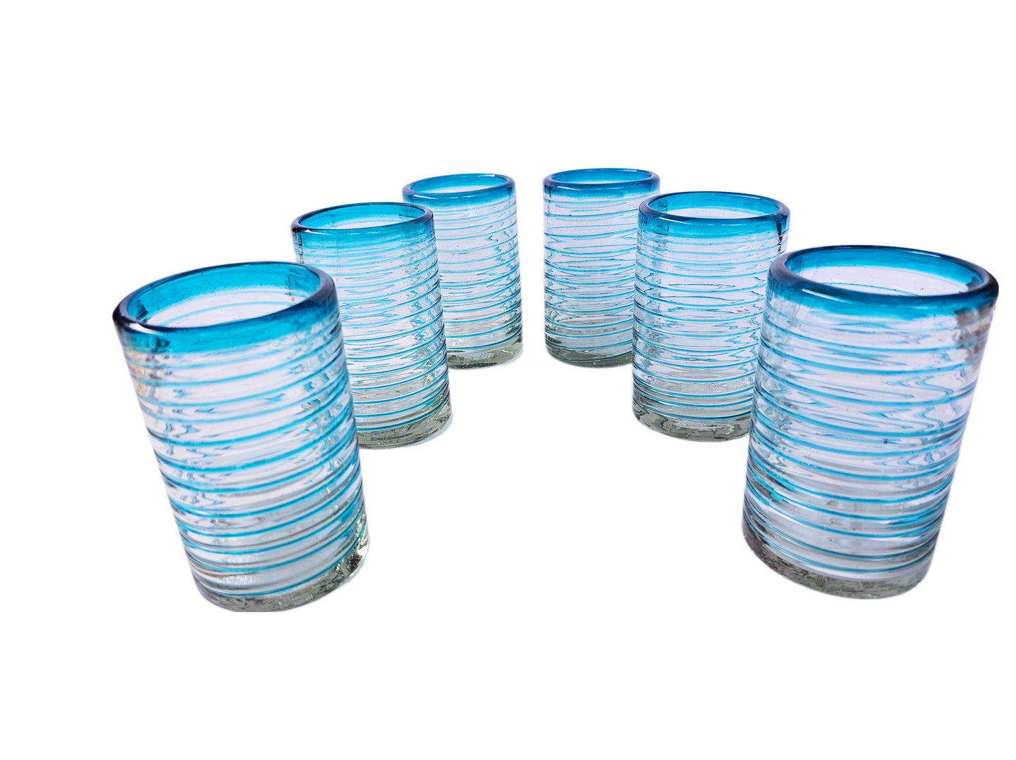 VASOS VIDRIO SOPLADO PARA AGUA| PAQUETE DE 6 PIEZAS|ESPIRAL AQUAMARNA